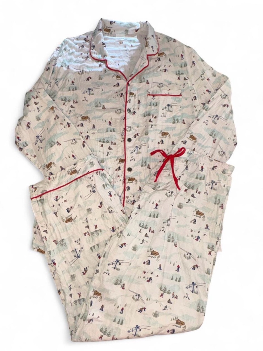 Hearth & Hand Cream Scenic Winter-Print Pajama Set with Red Trim